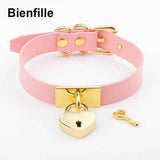 House Of Dasein Leather Collar Locket Love Heart Harajuku Bdsm Sub Slave Punk Choker - Pink With Gold