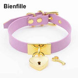 House Of Dasein Leather Collar Locket Love Heart Harajuku Bdsm Sub Slave Punk Choker - Purple With Gold