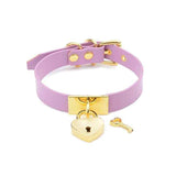 House Of Dasein Leather Collar Locket Love Heart Harajuku Bdsm Sub Slave Punk Choker - Purple With Gold