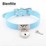 House Of Dasein Leather Collar Locket Love Heart Harajuku Bdsm Sub Slave Punk Choker - Blue With Silver