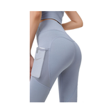 Hod Health & Home High Waist Tummy Control Yoga Leggings With Pocket For Women - Grey Lake Blue - M
