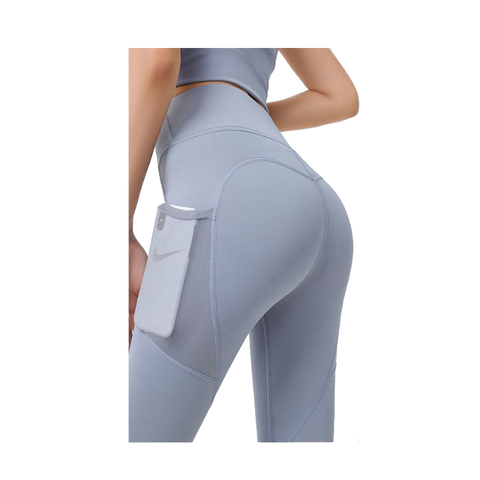 Hod Health & Home High Waist Tummy Control Yoga Leggings With Pocket For Women - Grey Lake Blue - 2Xl