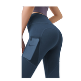 Hod Health & Home High Waist Tummy Control Yoga Leggings With Pocket For Women - Blue - 2Xl