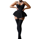 House Of Dasein Retro Pure Temptation Sexy Deep V Neck Lace Trim One Piece Dress Lingerie - Black - Xxl