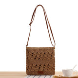 Hollow Woven Summer Beach Bag - Handmade Paper Rope Crossbody Tote for Vacation - Lightweight Crochet Shoulder Bag - Camel