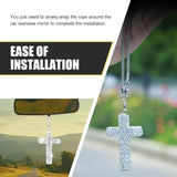 Car Hanging Ornament, Bling Cross Faith Pendant, Rhinestones-Embedded Rust-Proof Hip Hop Rearview Mirror Decoration Charm, Universal Personality Interior Accessory for Most Cars (Silver)