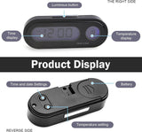 Car Clock, LED Luminous Dashboard Digital Clock, Angle-Adjustable Dual Screen Display for 12/24 Hours Switching Time & Temp, Self-Adhesive Mini Parts for Car & Home (Black)