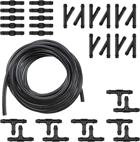 30 PCS Car Windshield Wash Tools, 13 Ft Rubber Hose with 30 T-type Y-type I-type Fitting, Seal Wiper Pump and Nozzle Leak-proof Connection Kit, Universal Flexible Hose for Cleaning (Black)