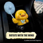 Car Air Vent Clip, 3D Stereo Cartoon Duck Decoration with Rotating Windmill, Cute Creative Dashboard Fan Outlet Trim with Adjustable Back Clip, Universal Diffuser Ornament for Cars (Yellow)