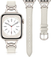 Slim Leather Band Compatible with Apple Watch Bands for Women 40mm 38mm 41mm 42mm 44mm 45mm 46mm, Top Grain Leather Band with DC-shaped Buckle for iWatch Band Series 11 10 9 8 7 6 5 4 3 2 1 SE