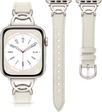 Slim Leather Band Compatible with Apple Watch Bands for Women 40mm 38mm 41mm 42mm 44mm 45mm 46mm, Top Grain Leather Band with DC-shaped Buckle for iWatch Band Series 11 10 9 8 7 6 5 4 3 2 1 SE