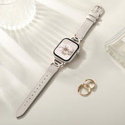 Slim Leather Band Compatible with Apple Watch Bands for Women 40mm 38mm 41mm 42mm 44mm 45mm 46mm, Top Grain Leather Band with DC-shaped Buckle for iWatch Band Series 11 10 9 8 7 6 5 4 3 2 1 SE