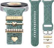 Flower Engraved Bands Compatible with Samsung Galaxy Watch 8 Band 40mm 44mm/Galaxy Watch 8 Classic 46mm, Soft Silicone Replacement Strap with Fancy Decorative Charms Accessories for Women In Australia - Darrahopens