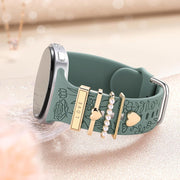 Flower Engraved Bands Compatible with Samsung Galaxy Watch 8 Band 40mm 44mm/Galaxy Watch 8 Classic 46mm, Soft Silicone Replacement Strap with Fancy Decorative Charms Accessories for Women