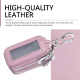 Car Key Fob Case, Double-layer Remote Key Storage Bag with Zipper Closure and Lanyard, for Men Women (Pink)