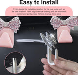 2 PCS Car Bling Seat Headrest Hooks, 3D Butterfly Bow Rhinestone Decoration Hook, Multi-function Storage Hanger for Purses and Bags, Cute Organizer for Car Rear Seat (Pink)