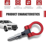 Car Front Bumper Tow Hook, Screw-on European Threaded Racing Style D-ring, Alloy Anti-rust Trailer Recovery Towing Hook, Modification Accessory for Most Car Truck SUV (Red)
