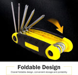 Folding Screwdriver Set, 8-in-1 Foldable High Leverage Screwdriver with Non-slip Handle, Carbon Steel Rustproof Portable Tool, Repair Tool for Car & Bike & Home (Yellow)