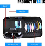 Car Sun Visor CD Holder, Leather Anti-scratch Protective Organizer, Multi-functional Layered Storage Bag for CD Sunglass Card Pen, Clip-on Visor Accessory for Cars (Black)