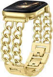 Gold Band Compatible with Apple Watch Bands for Women 40mm 42mm 38mm 41mm 44mm 45mm 46mm, Metal Double Chain Link Design Bracelet Replacement for iWatch Series 11 10 9 8 7 6 5 4 3 2 1(No Case)