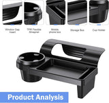 Car Window Storage Holder, Multi-function Cup Holder with Phone Slot & Storage Tray, ABS Anti-scratch Insert Extra Hanging Mount, Interior Organizer for Most Vehicles (Black)
