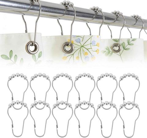 12 Shower Curtain Hooks, Suitable for Bathroom Shower rods for Rust-Proof Decorative Stainless Steel Shower Curtain Hooks, Silver