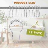 12 Shower Curtain Hooks, Suitable for Bathroom Shower rods for Rust-Proof Decorative Stainless Steel Shower Curtain Hooks, Silver