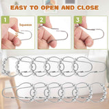 12 Shower Curtain Hooks, Suitable for Bathroom Shower rods for Rust-Proof Decorative Stainless Steel Shower Curtain Hooks, Silver