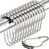 Shower Curtain Hooks Rust Proof (Set of 12) - Stainless Steel Shower Curtain Rings - Anti Slip Roller Balls for Easy Glide (Secure Lock Hooks, Polished Nickel)