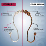 Shower Curtain Hooks Rust Proof (Set of 12) - Stainless Steel Shower Curtain Rings - Anti Slip Roller Balls for Easy Glide (Omega Double Hooks, Polished Nickel)