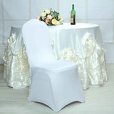 Efavormart Satin Rosette White Stretch Banquet Spandex Chair Cover Dinning Event Slipcover for Wedding Party Banquet Catering