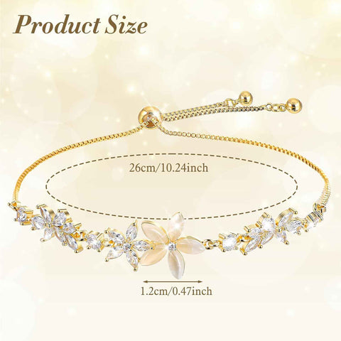 Gold Adjustable Bracelets for Women,Dainty Flower Bracelet Rhinestone Slider Floral Bracelet Floral Jewelry Adjustable Bridesmaid Bracelets Jewelry Gift