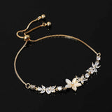 Gold Adjustable Bracelets for Women,Dainty Flower Bracelet Rhinestone Slider Floral Bracelet Floral Jewelry Adjustable Bridesmaid Bracelets Jewelry Gift