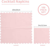 100 Pack Cocktail Napkin 2-Ply Scalloped Edged Dessert Napkins Folded 5 x 5 Inches Disposable Napkins for Dinner Wedding Birthday Party Bridal Anniversary Recepti Event (Pink)