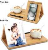 Bamboo Book Holder, Triangle Book Holder Stand with Acrylic Picture Frame, Book Rest with Cup Holder, Tablet and Kindle Stand, Book Lovers Gifts, Bookish Gifts, Bamboo Book Rest Stand