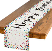 Polka Dot Beige Happy Birthday Table Runner, Seasonal Kitchen Dining Table Decoration for Home Party Decor 13x72 Inch