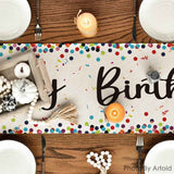 Polka Dot Beige Happy Birthday Table Runner, Seasonal Kitchen Dining Table Decoration for Home Party Decor 13x72 Inch
