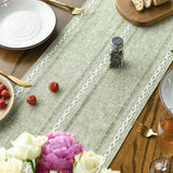 Sage Green Rustic Cotton Linen Table Runner, Seasonal Embroidered Hollow Kitchen Dining Table Decoration for Home Party Decor 13x72 Inch