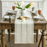 Beige Farmhouse Woven Rustic Hollow Table Runner, Seasonal Holiday Hollow Kitchen Dining Table Decoration for Home Party Decor 12x72 Inch