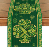 Green Stripes Shamrocks 210 GSM St.Patrick's Day Table Runner, Seasonal Spring Kitchen Dining Table Runner for Home Party Decor 13x72 Inch