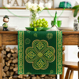 Green Stripes Shamrocks 210 GSM St.Patrick's Day Table Runner, Seasonal Spring Kitchen Dining Table Runner for Home Party Decor 13x72 Inch