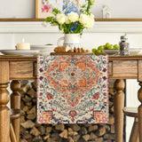 Boho Bohemia Style Orange Table Runner, Country Rustic Farmhouse Magical Fall Kitchen Dining Table Decoration for Home Party Decor 13x72 Inch