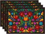 Mexican Cinco De Mayo Placemats for Dining Table, 12 x 18 Inch Floral Fiesta Dia De Los Muertos Decoration Washable Table Mats Set of 4