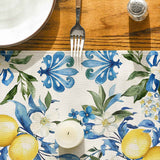 Blue Lemon Iris Summer Table Runner, Seasonal Spring Kitchen Dining Table Decor for Home Party Decor 13x72 Inch