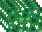 Green Shamrock St. Patrick's Day Placemats Set of 4, 12x18 Inch Seasonal Spring Table Mats for Party Kitchen Dining Decoration