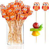 100 Pack Owl Toothpicks for Appetizers, 4.7 Inch Natural Bamboo Cocktail Picks for Cake Dessert Food Picks Wedding Birthday Party Decoration
