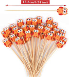 100 Pack Owl Toothpicks for Appetizers, 4.7 Inch Natural Bamboo Cocktail Picks for Cake Dessert Food Picks Wedding Birthday Party Decoration