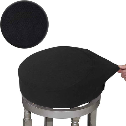 Bar Stool Covers, Luxury Fabric Dia.16-18" Round Crease-Resistant Stretchy Washable Jacquard Dustproof Stool Seat Slipcover, L-Black-1 Count