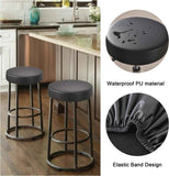 Bar Stool Covers Round Set of 2, Waterproof PU Seat Covers With Elastic Bands, Chair Covers Washable Cushion Slipcover for 12-15 Inch - Black