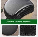 Bar Stool Covers Round Set of 2, Waterproof PU Seat Covers With Elastic Bands, Chair Covers Washable Cushion Slipcover for 12-15 Inch - Black